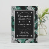 Invitation Elégant vert et argent Parties scintillant Agate Q (Debout devant)