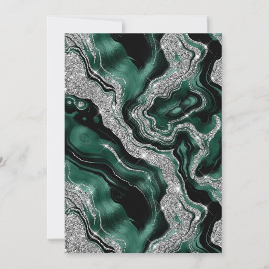 Invitation Elégant vert et argent Parties scintillant Agate Q (Dos)