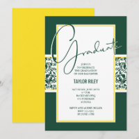 Élégant vert et jaune Damas Graduation