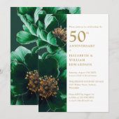 Invitation Élégant Vert Et Or Floral 50e Anniversaire (Devant / Derrière)