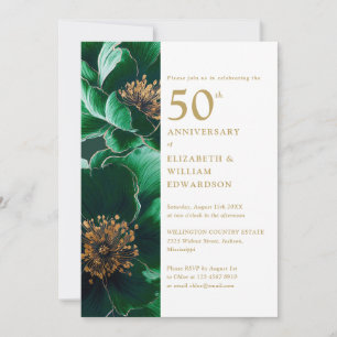 Invitation Élégant Vert Et Or Floral 50e Anniversaire