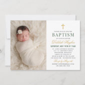 Invitation Élégant vert et or floral photo Baptême (Devant)