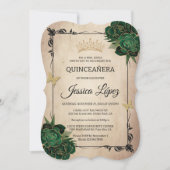 Invitation Elegant Vert et Or Quinceañera Rustique Anniversai (Devant)