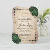 Invitation Elegant Vert et Or Quinceañera Rustique Anniversai (Debout devant)