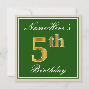 Invitation Elégant, Vert, Faux Gold 5e anniversaire + Nom