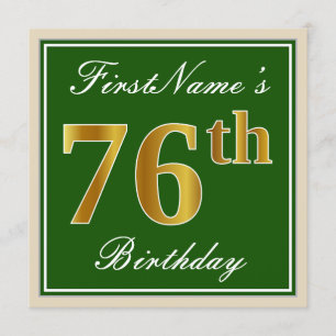 Invitation Élégant, vert, Faux Gold 76e anniversaire + Nom