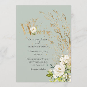 Invitation Élégant Vert Floral Rustique Script Mariage