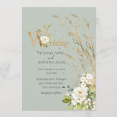 Invitation Élégant Vert Floral Rustique Script Mariage (Devant)