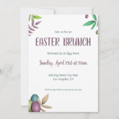 Invitation Elégant vert floral violet oeufs de Pâques (Devant)