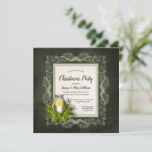 Invitation Élégant vert foncé avec bougie fête de Noël (Debout devant)