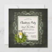 Invitation Élégant vert foncé avec bougie fête de Noël (Devant)