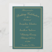 Invitation Élégant Vert Foncé Mariage Or Noms Date Script (Devant)