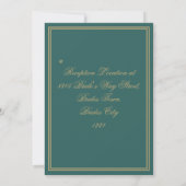 Invitation Élégant Vert Foncé Mariage Or Noms Date Script (Dos)