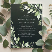 Invitation Elégant Vert foncé Vert moderne Mariage Feuille