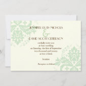Invitation Élégant vert menthe damas, mariage d'ivoire (Devant)