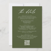 Invitation Élégant Vert Olive Tout En Un Code QR Mariage (Dos)