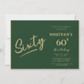 Invitation Élégant Vert Or Brossé Script 60e Anniversaire (Devant)