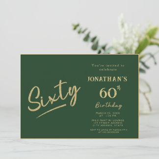 Invitation Élégant Vert Or Brossé Script 60e Anniversaire