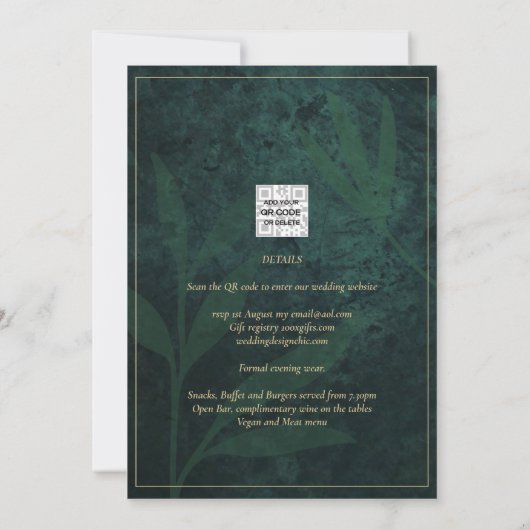 Invitation Elegant Vert Or Espagnol BODA QR Code RSVP (Dos)