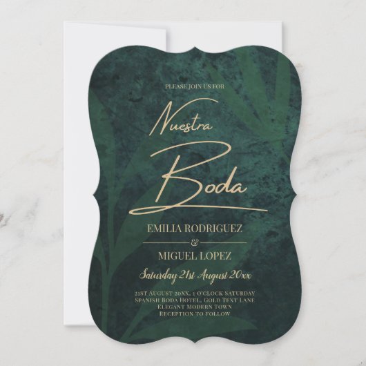 Invitation Elegant Vert Or Espagnol BODA QR Code RSVP (Devant)