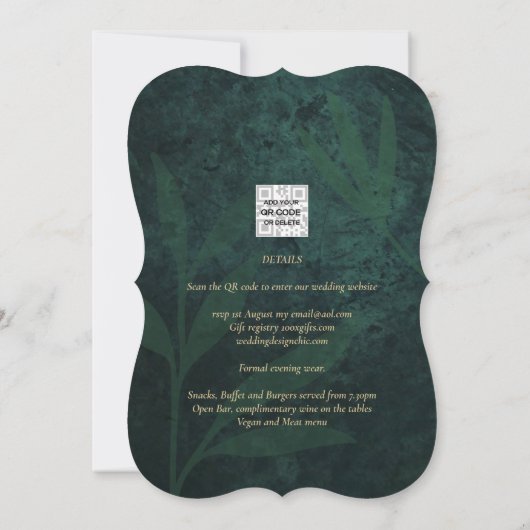 Invitation Elegant Vert Or Espagnol BODA QR Code RSVP (Dos)