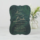 Invitation Elegant Vert Or Espagnol BODA QR Code RSVP (Debout devant)
