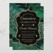 Invitation Elégant Vert & Or Parties scintillant Agate Quince (Devant / Derrière)
