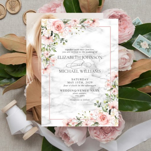Invitation Élégant vert pâle Dusty rose Mariage floral