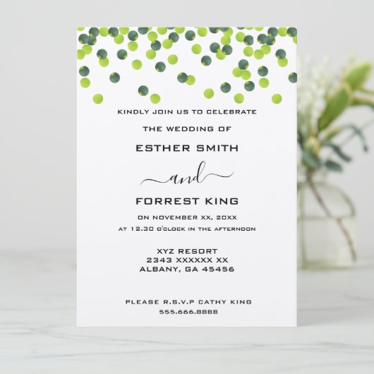 Invitation Elégant vert Polka Jaune Mariage de conception (Debout devant)