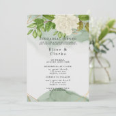 Invitation Élégant Vert Roses Blanches Dîner Rustique De Répé (Debout devant)