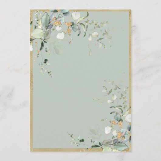 Invitation Élégant Vert Rustique Feuille Verdure Mariage Or (Dos)