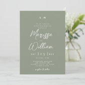 Invitation Élégant Vert Sage & Mariage Moderne Écriture Blanc (Debout devant)