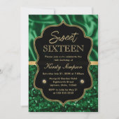 Invitation Elégant Vert Satin & Parties scintillant Or Frame  (Devant)