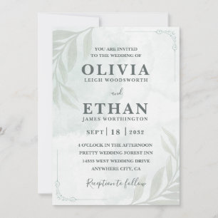 Invitation Élégant Vert Sauge Aquarelle Foliage Mariage