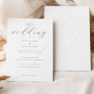Invitation Élégant Vert Sauge Doux Calligraphie Mariage