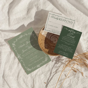 Invitation Élégant Vert Sauge Floral Bohème Botanique Mariage