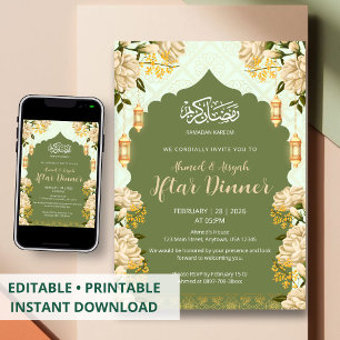 Invitation Élégant Vert Sauge Floral Ramadan Kareem Iftar