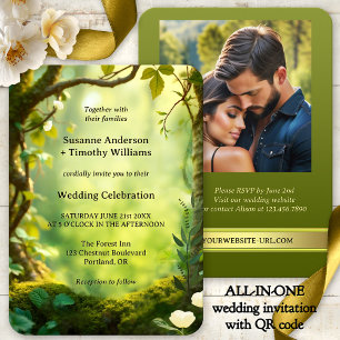 Invitation Élégant vert tout en un Mariage forestier