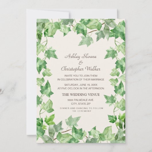 Invitation Élégant Vert Vining Feuille Ivy Cream Mariage (Devant)