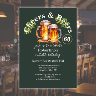 Invitation Élégant Vert Vintage Cheers & Beers 60e Anniversai