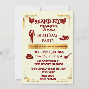 Invitation Élégant VÊTEMENT CHIC Homme 55e Anniversaire Beige