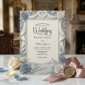 Invitation Elegant Victorian Dusty Blue Faux Embossed Rose