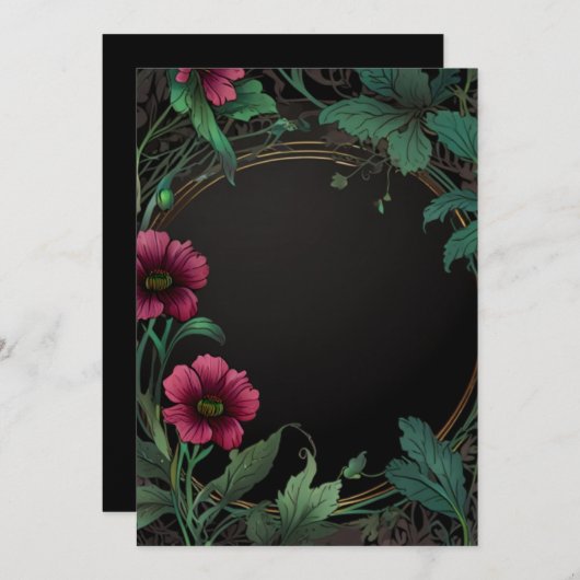 Invitation Elegant victorian moody dark green pink floral (Devant / Derrière)