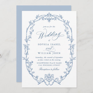 Invitation Elegant Victorian Ornate Floral Dusty Blue Wedding