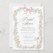 Invitation Elegant Victorian Pastel Floral Bow Bridal Shower (Devant)