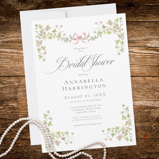 Invitation Elegant Victorian Pastel Floral Bow Bridal Shower