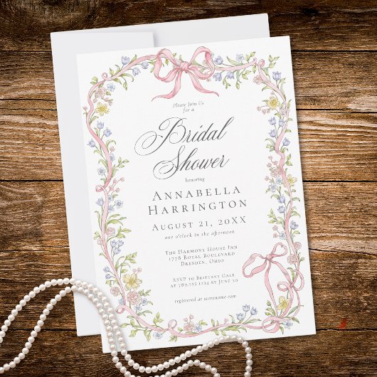 Invitation Elegant Victorian Pastel Floral Bow Bridal Shower