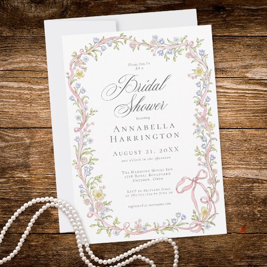 Invitation Elegant Victorian Pastel Floral Bow Bridal Shower