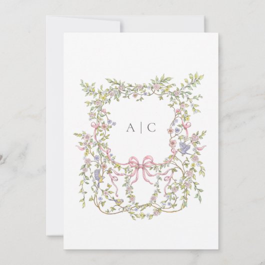 Invitation Elegant Victorian Pastel Floral Bow Wedding (Dos)