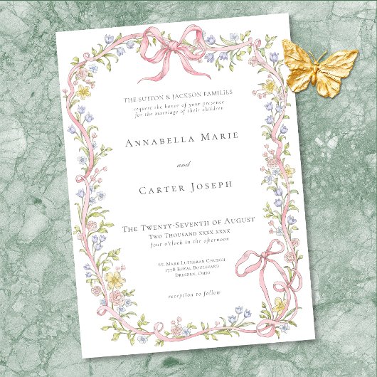 Invitation Elegant Victorian Pastel Floral Bow Wedding